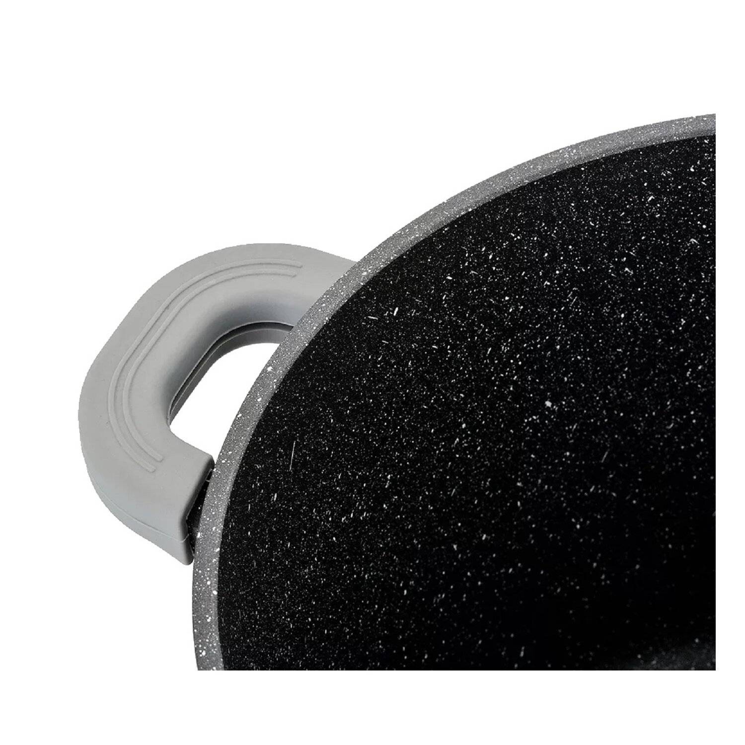 Kochtopf Aluguss Glasdeckel Ø36 cm Induktion Marmorbeschichtung Suppentopf Schwarz