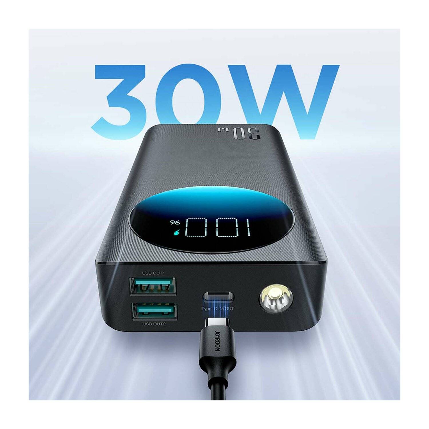 Powerbank Joyroom JR-PBF03 30W 30000mAh + USB-A - USB-C Kabel 0,25m - Schwarz