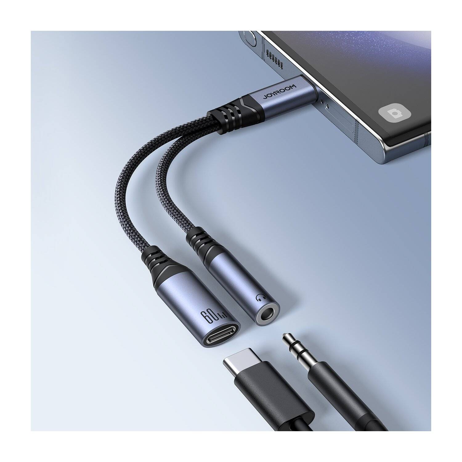 Joyroom SY-C02 2in1 DAC-Adapter USB-C auf USB-C / 3,5-mm-Miniklinke – Schwarz