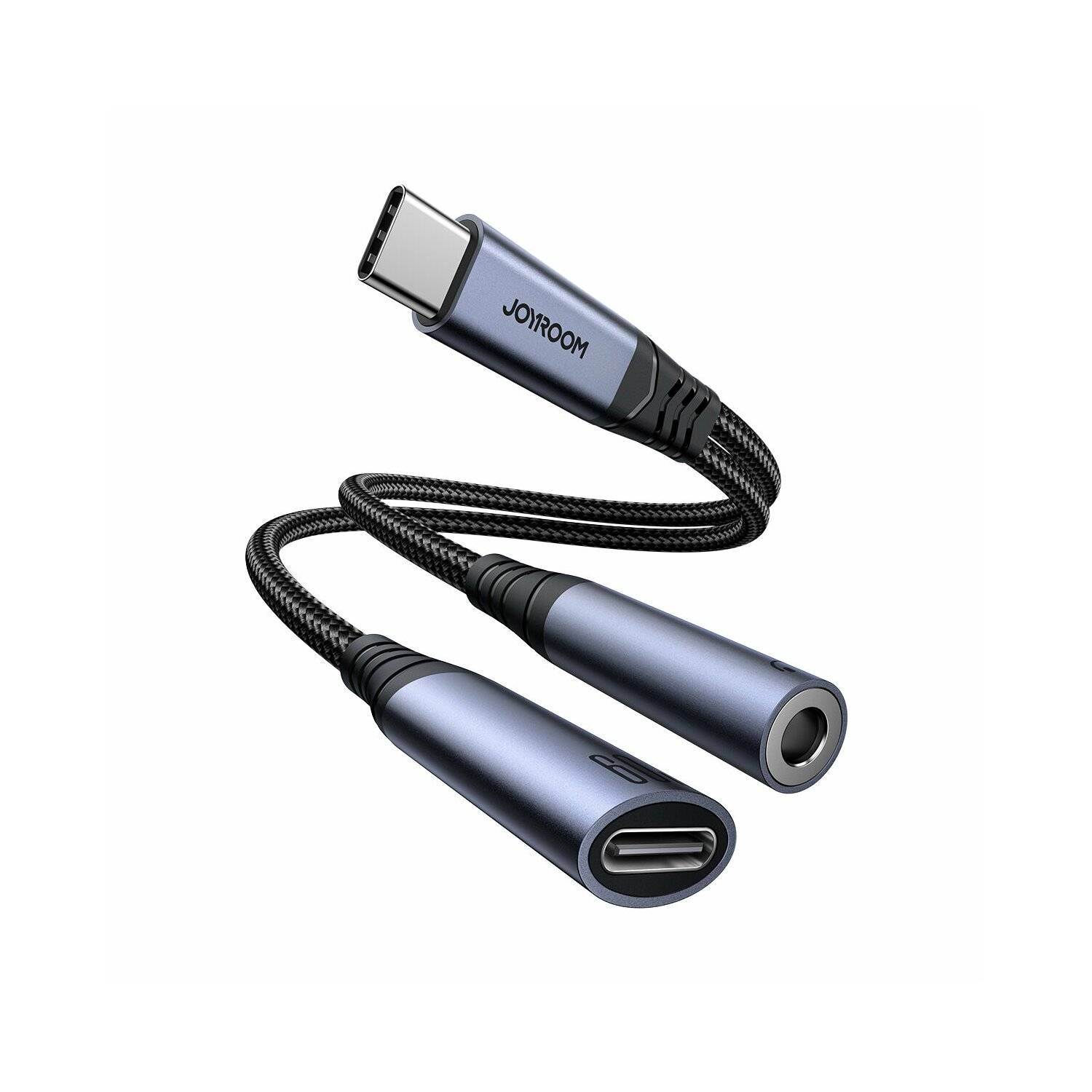 Joyroom SY-C02 2in1 DAC-Adapter USB-C auf USB-C / 3,5-mm-Miniklinke – Schwarz