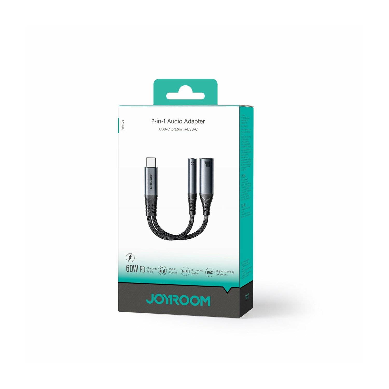 Joyroom SY-C02 2in1 DAC-Adapter USB-C auf USB-C / 3,5-mm-Miniklinke – Schwarz