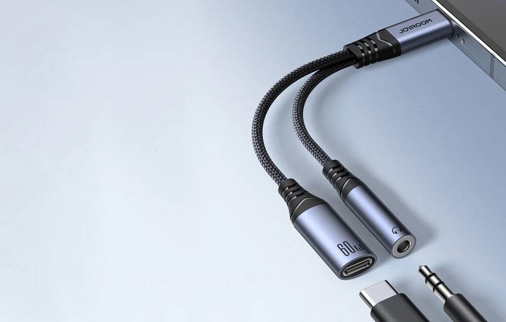 2-in-1-Audio-Adapter Joyroom SY-C02 Typ-C auf 3.5mm + Typ-C (schwarz)