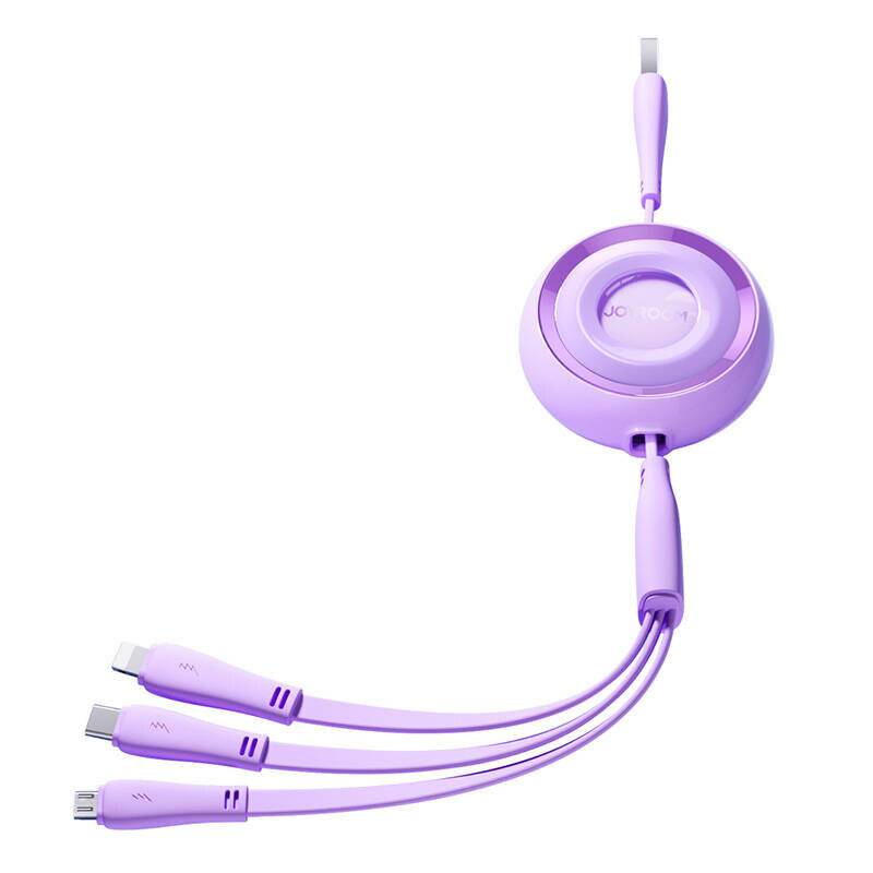 Joyroom 3-in-1 Ladekabel USB auf USB-C/Lightning/Micro-USB, 3,5A, 1m, einziehbar, lila