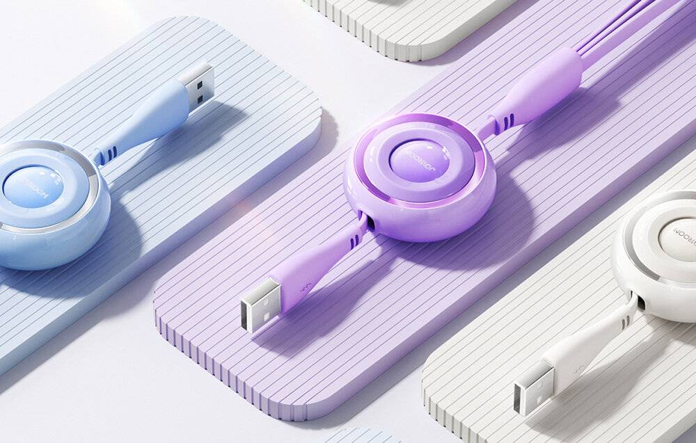 Joyroom 3in1 Ladekabel, USB-C/Lightning/Micro-USB, 3,5A, 1m, ausziehbar, Blau