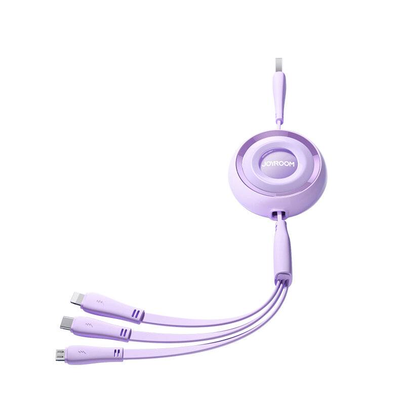 Joyroom 3-in-1 Ladekabel USB auf USB-C/Lightning/Micro-USB, 3,5A, 1m, einziehbar, lila