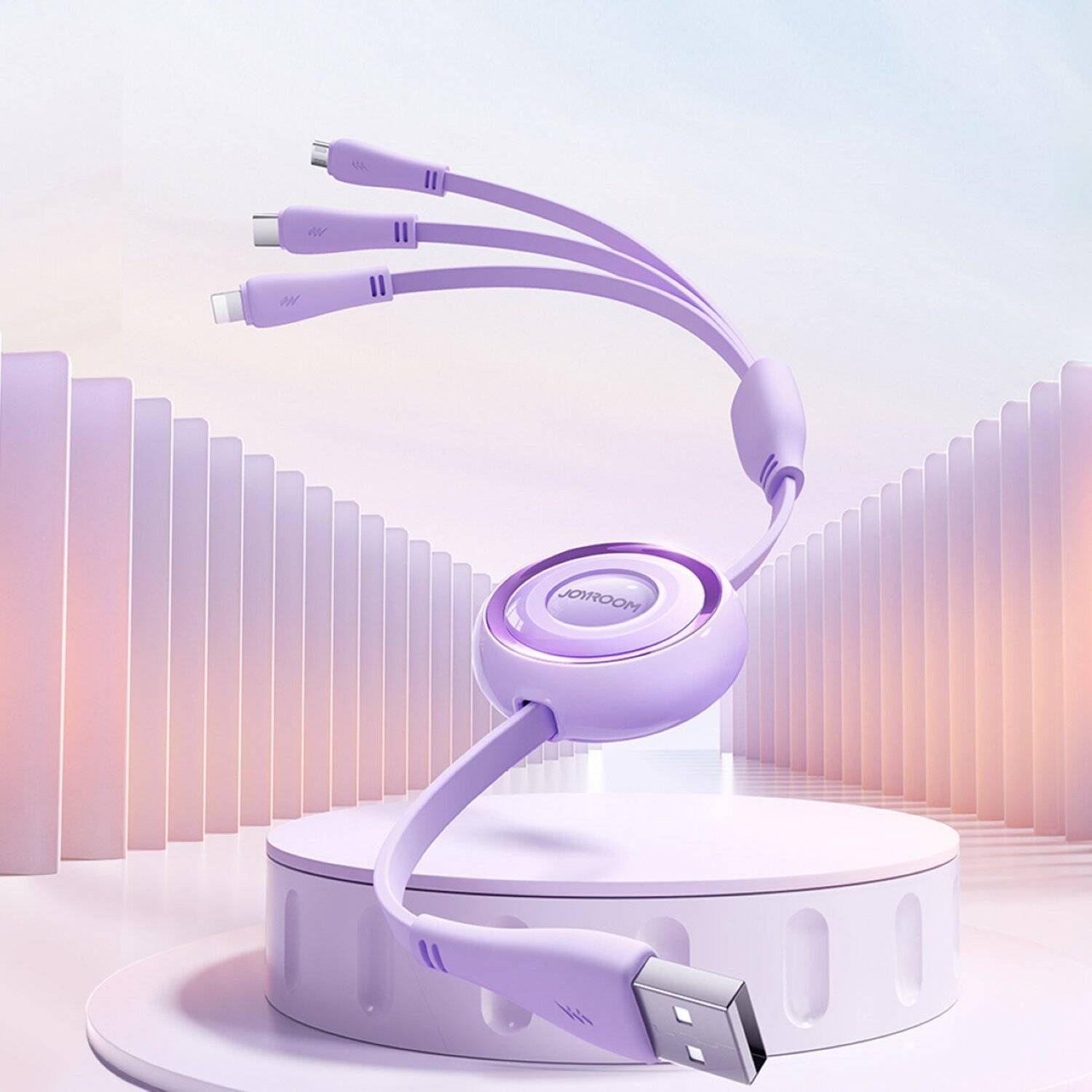 Joyroom S-A40 Colourful Series 3in1 ausziehbares Kabel USB-A auf USB-C / iPhone / microUSB 1 m Lila