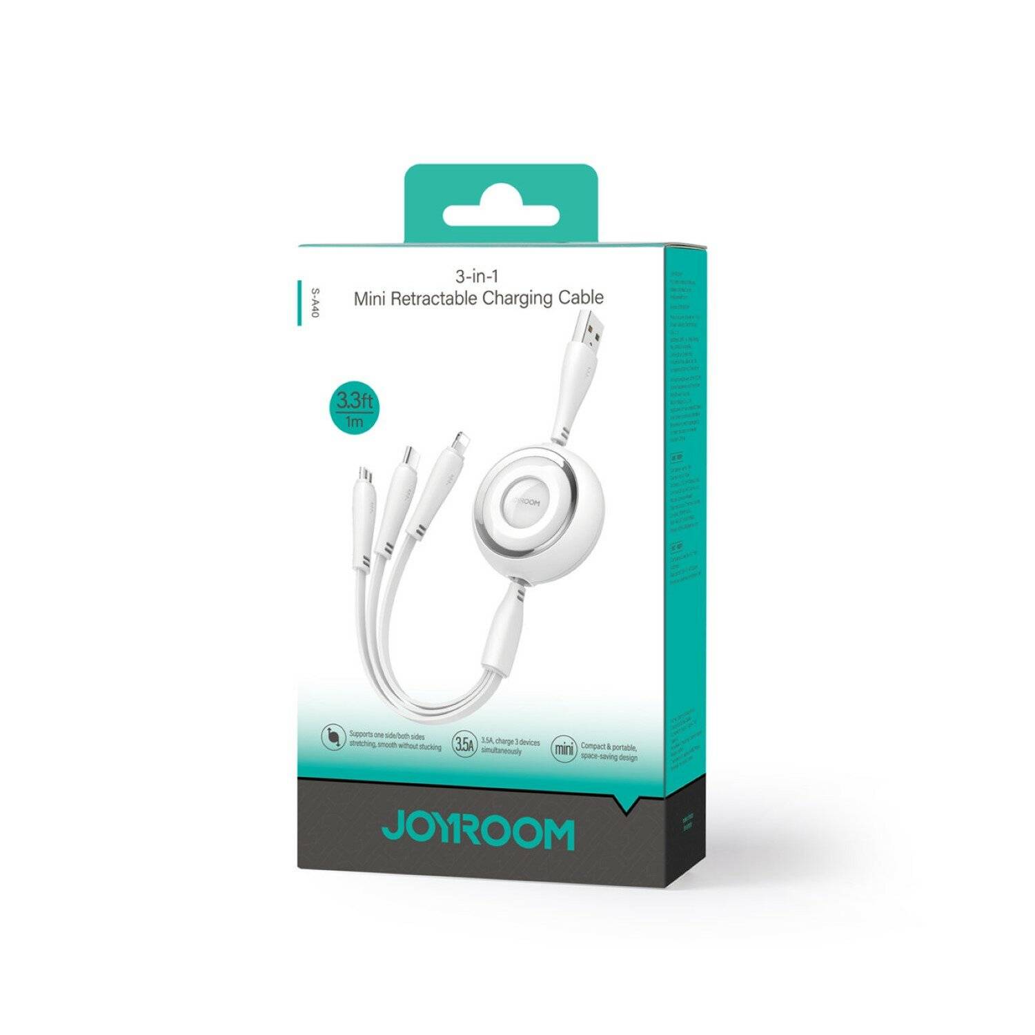 Joyroom S-A40 Colourful Series 3in1 ausziehbares Kabel USB-A auf USB-C / iPhone / microUSB 1 m Weiß