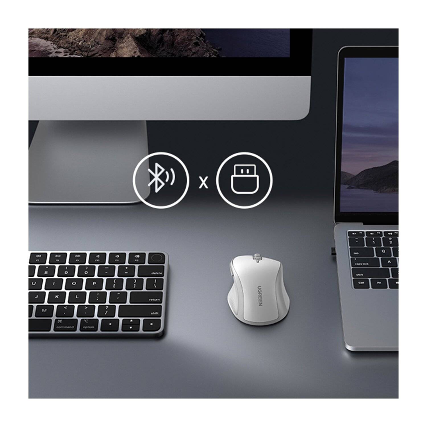 Ugreen MU101 ergonomische kabellose Maus Bluetooth / 2,4 GHz – Weiß