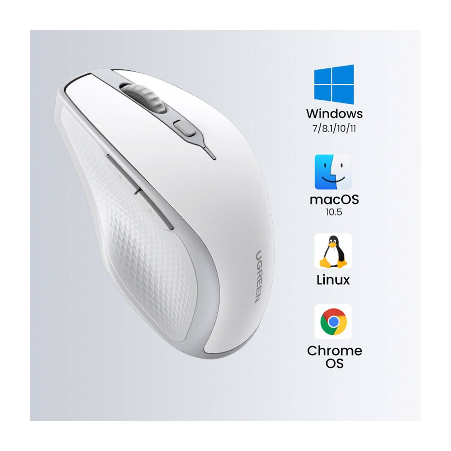 Ugreen MU101 ergonomische kabellose Maus Bluetooth / 2,4 GHz – Weiß