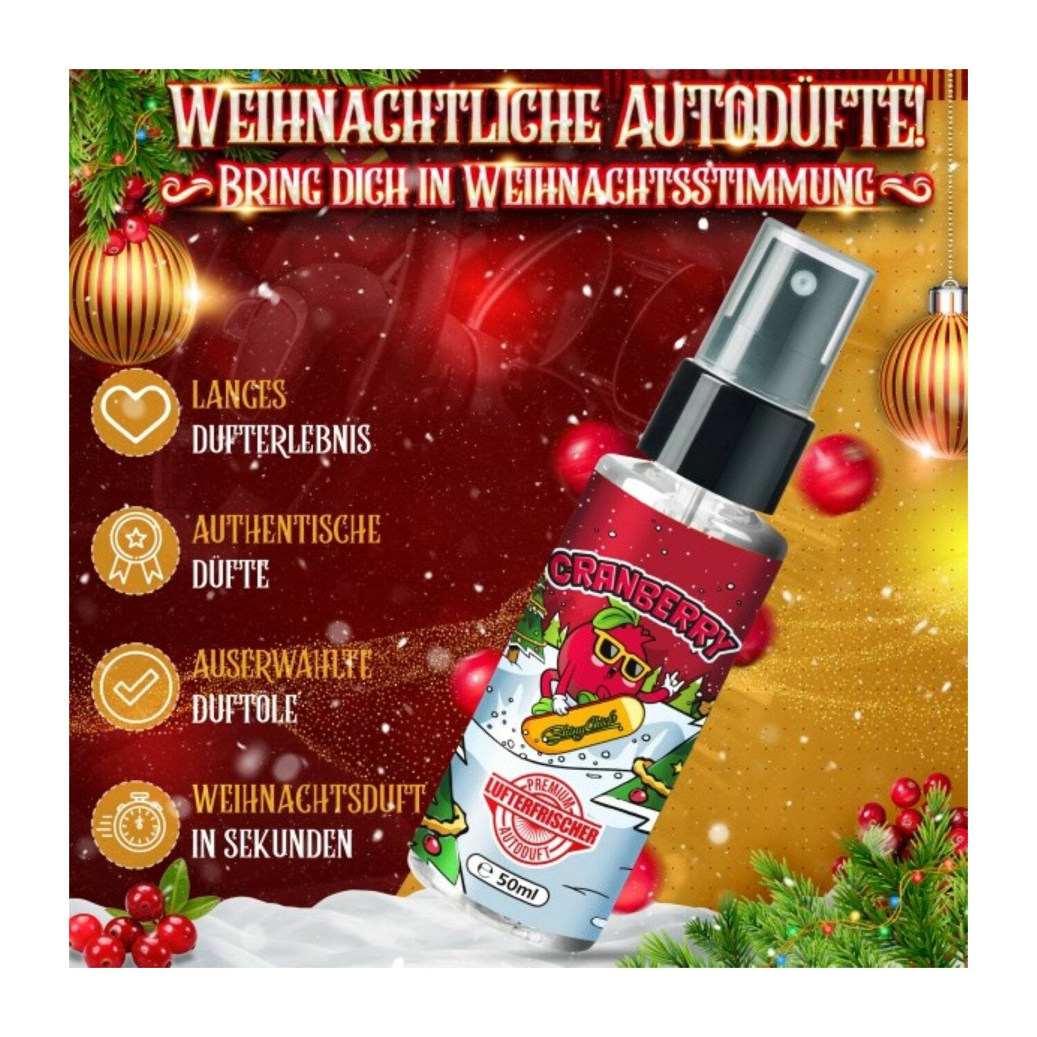 FLAVOUR BOMB - CRANBERRY 50ML Lufterfrischer Autoduft Weihnachtsduft lange Luftdauer