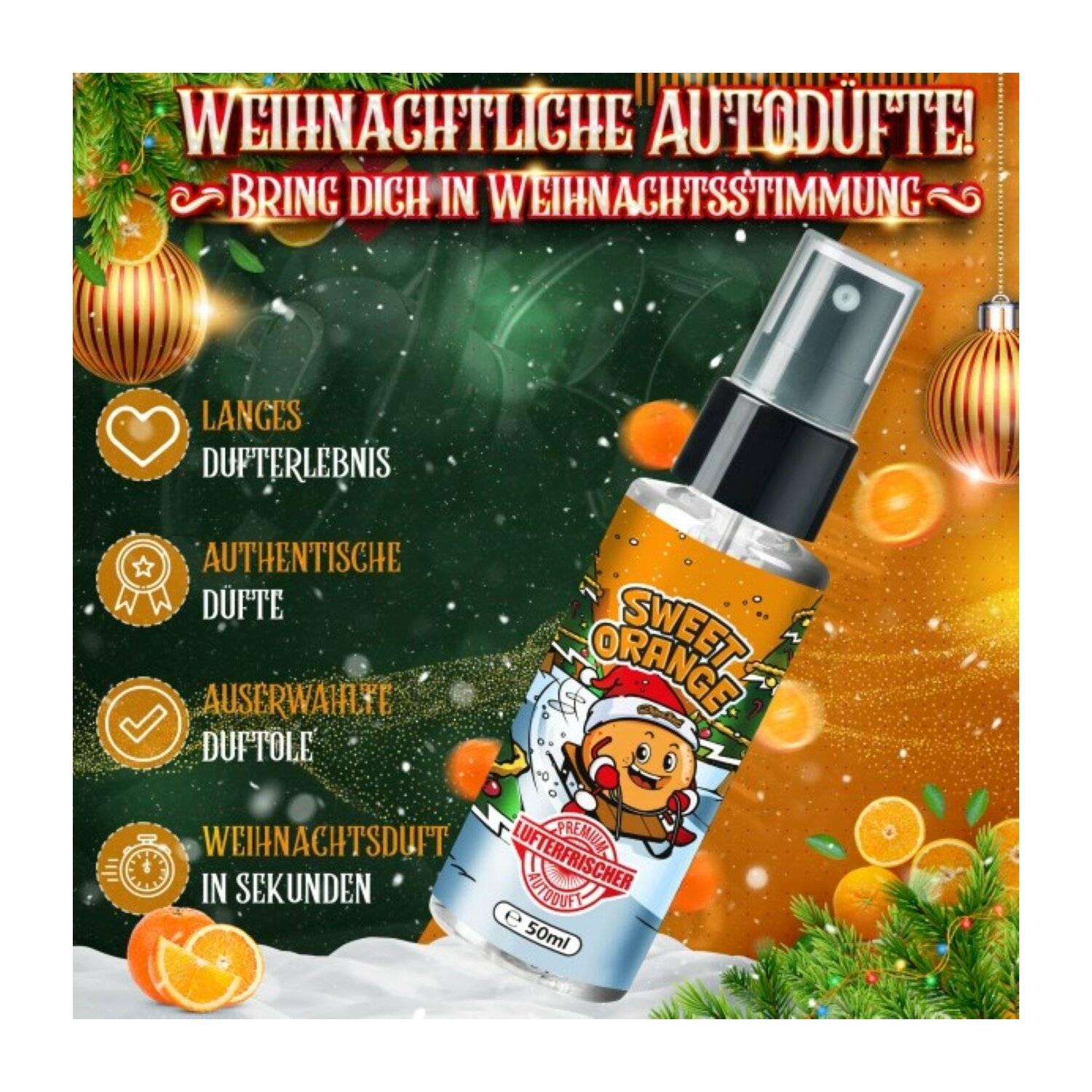 FLAVOUR BOMB - SWEET ORANGE Premium Lufterfrsicher Autoduft Weihnachtsduft Spray 50 ml