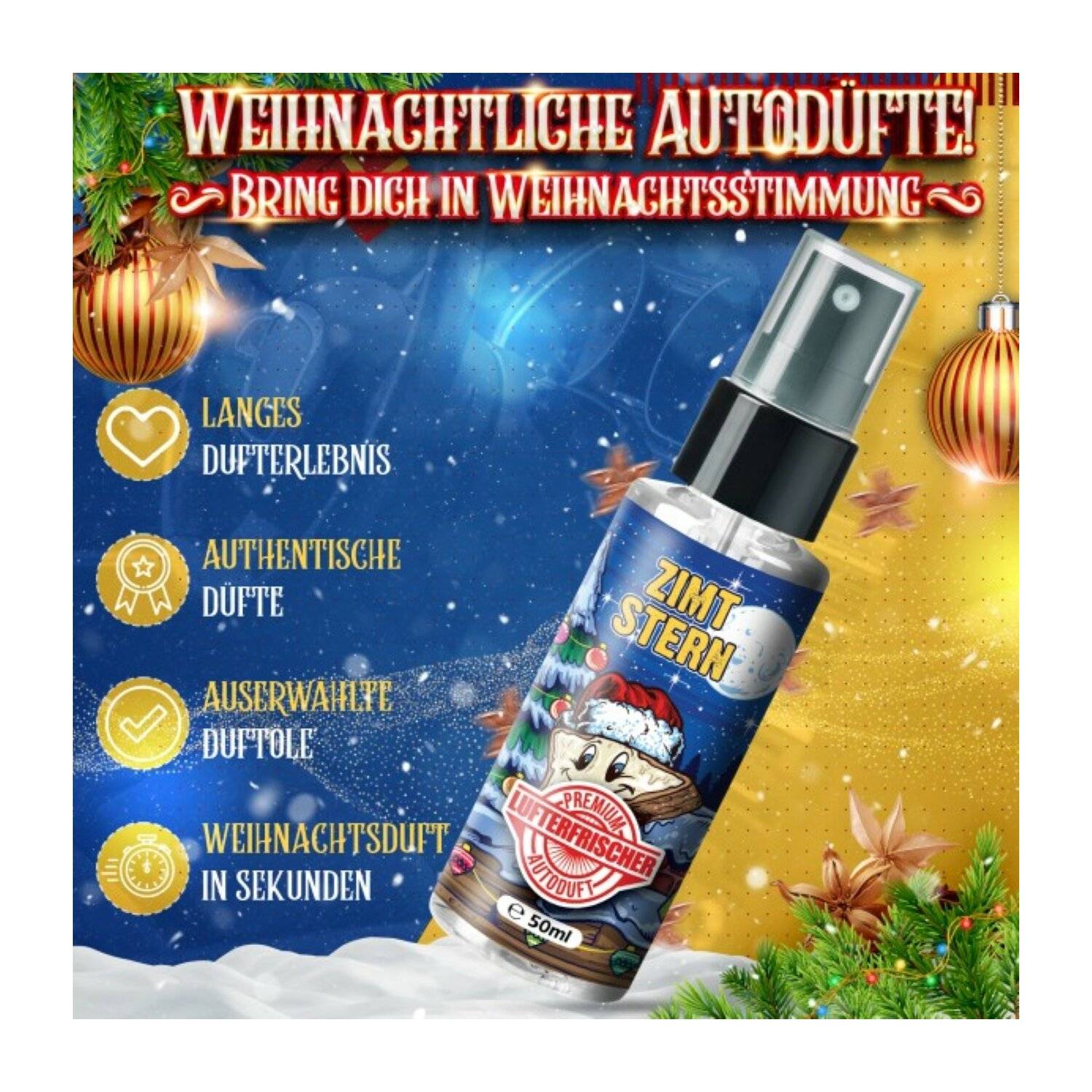 FLAVOUR BOMB - ZIMTSTERN 50ML Spray Premium Lufterfrischer Weihnachtsstimmung Autoduft Innenraumduft