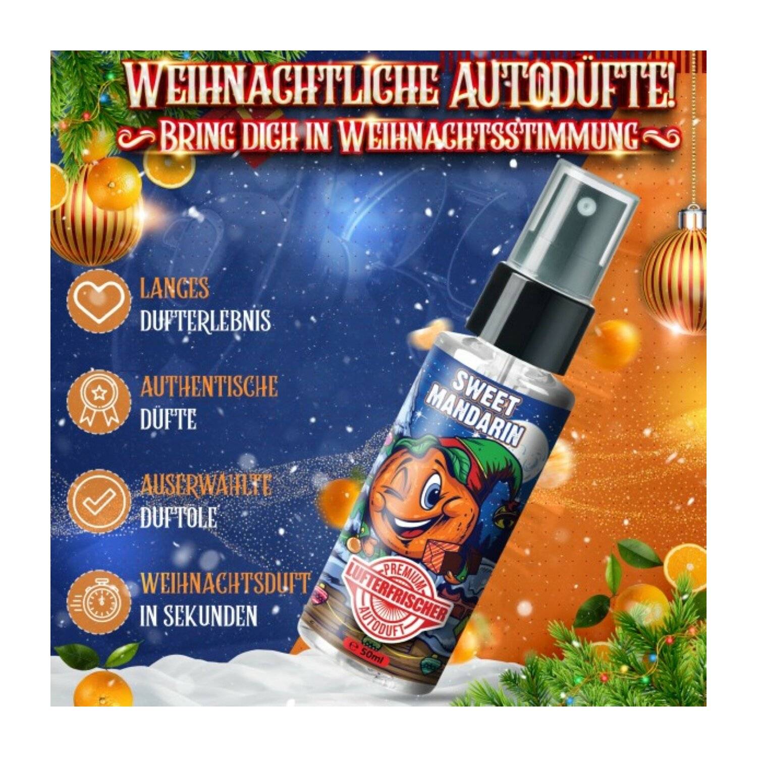 FLAVOUR BOMB - SWEET MANDARIN 50ML Premium Lufterfrischer Innenraumduft Weihnachtsduft Autoduft