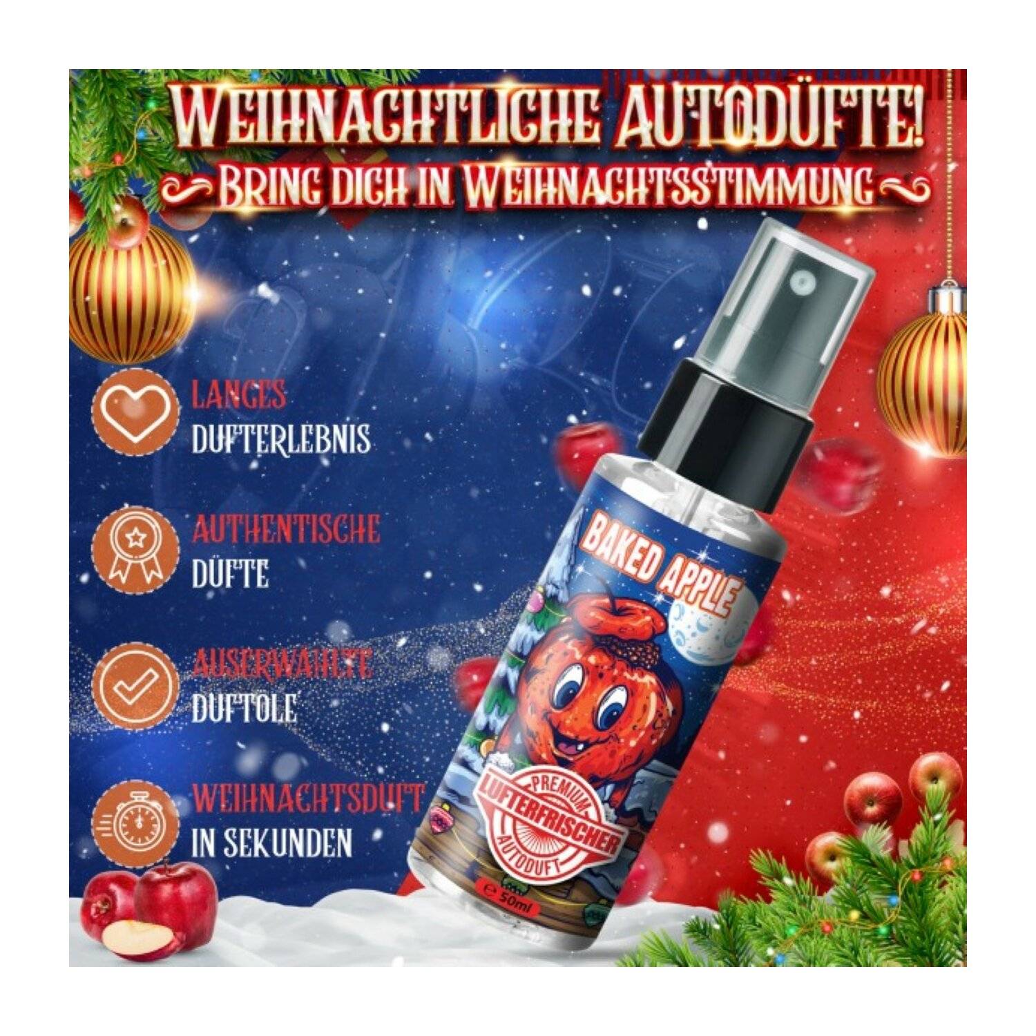 FLAVOUR BOMB - BAKED APPLE 50ML Premium Lufterfrischer Weinachtsduft Audotuft Innenraumduft Spray