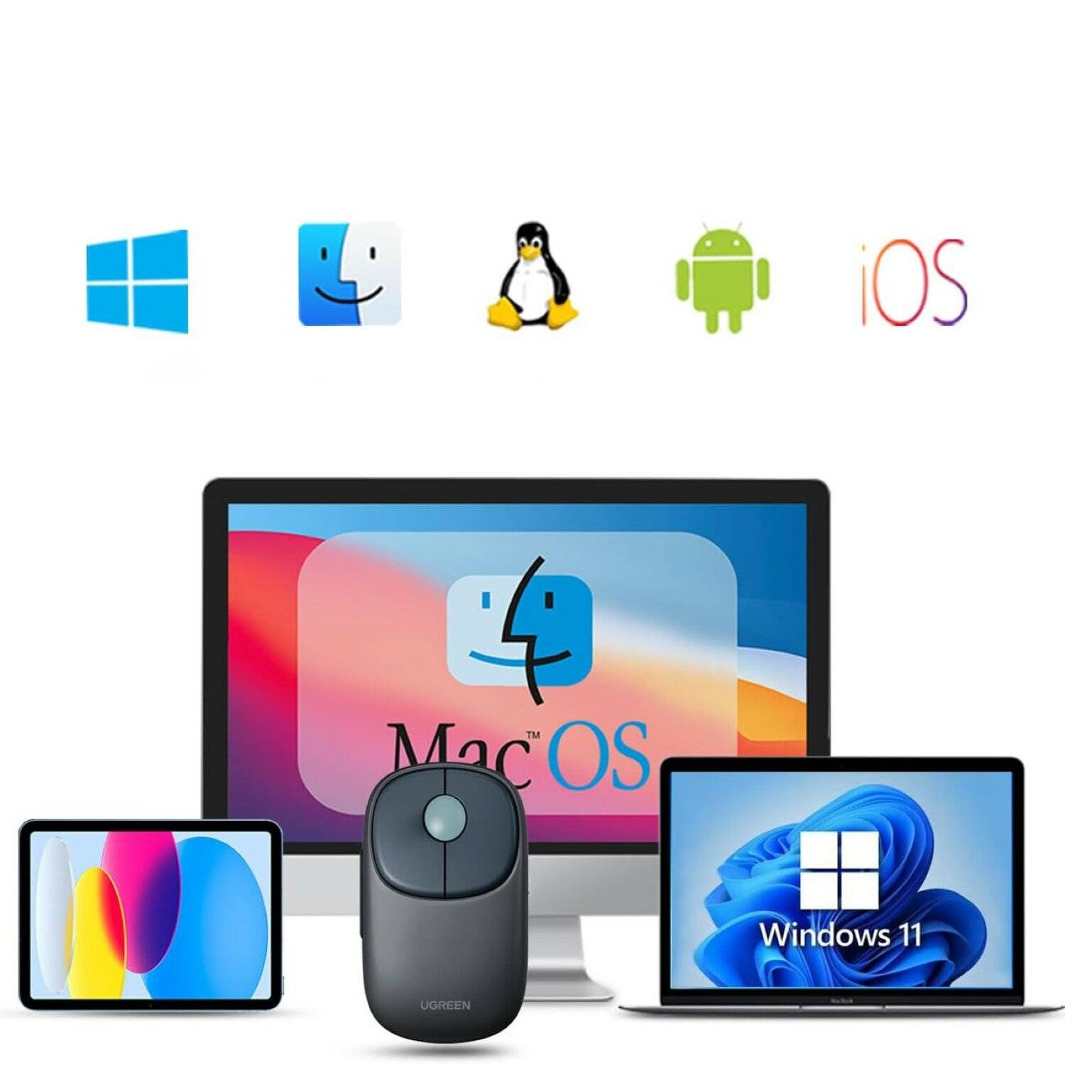 Ugreen MU102 FUN+ Bluetooth / 2,4 GHz kabellose Maus Schwarz