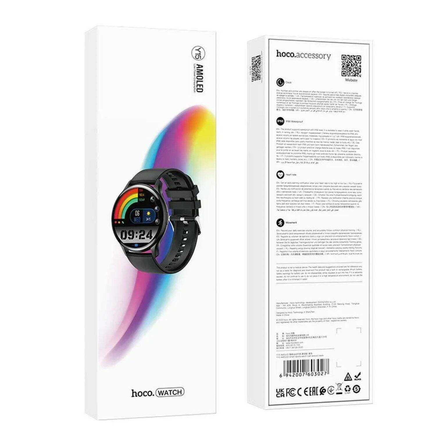 HOCO Smartwatch Amoled Y15 Smarte Sportuhr 1,43 Zoll, Touchscreen, Wasserdicht Schwarz