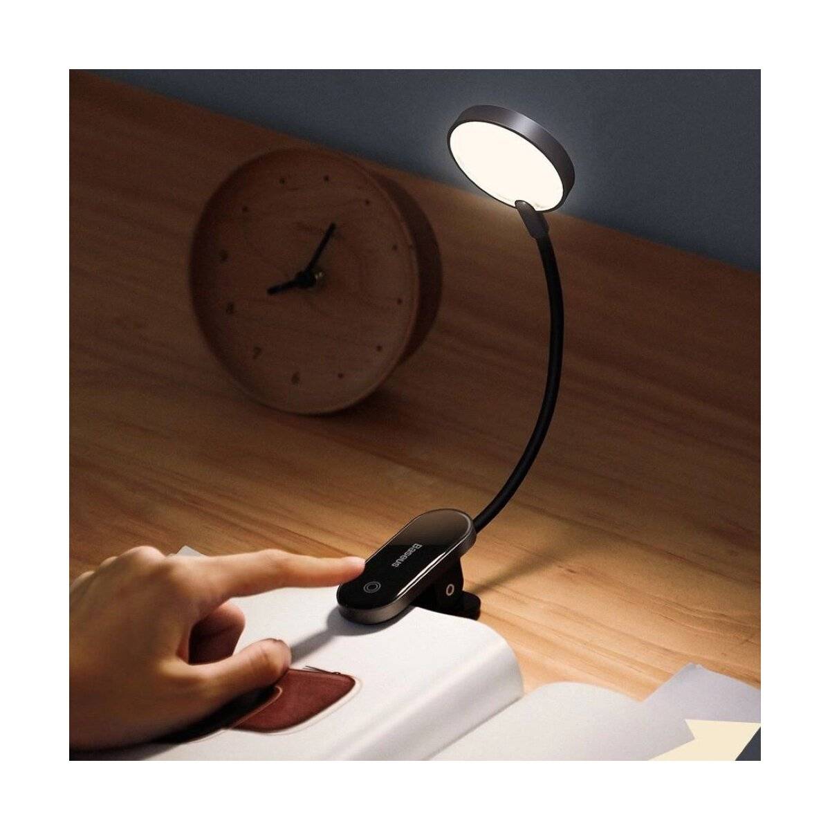 LED-Lampe mit Clip grau - Baseus Minilampe mit 350 mAh und 2 Stunden Ladezeit