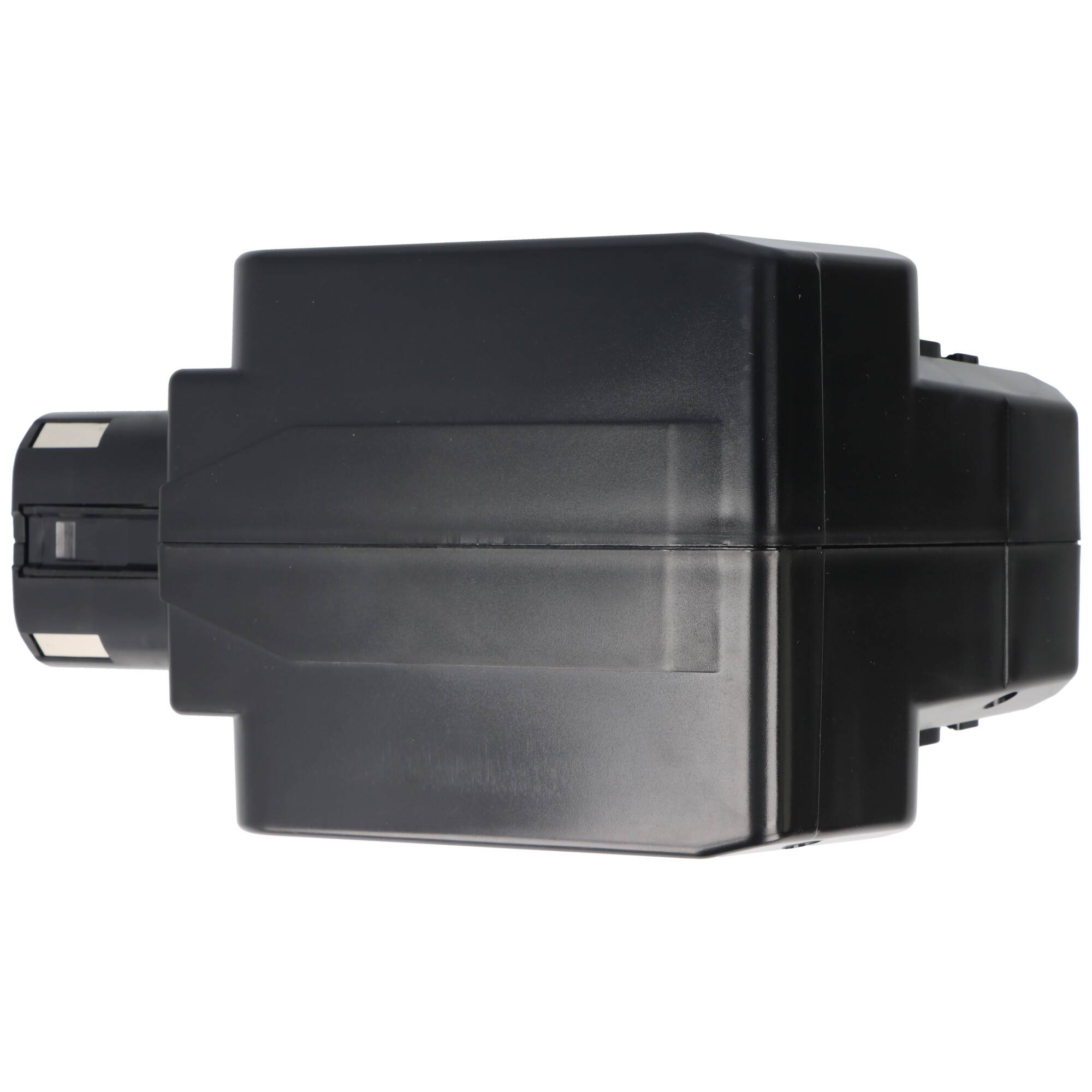 Schwarzes elektronisches Gerät mit eckigem Design und einer hervorstehenden Komponente auf der linken Seite. Wirkt wie ein Stück Industrieausrüstung.