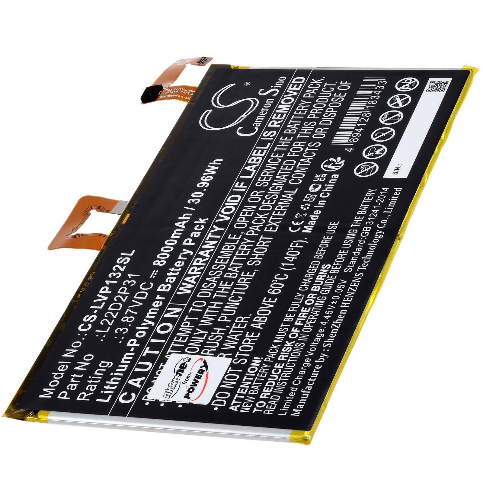 Powery Akku passend für Tablet Lenovo Tab P11 Pro, TB-J706, Typ L22D2P31, 3,87V, Li-Polymer