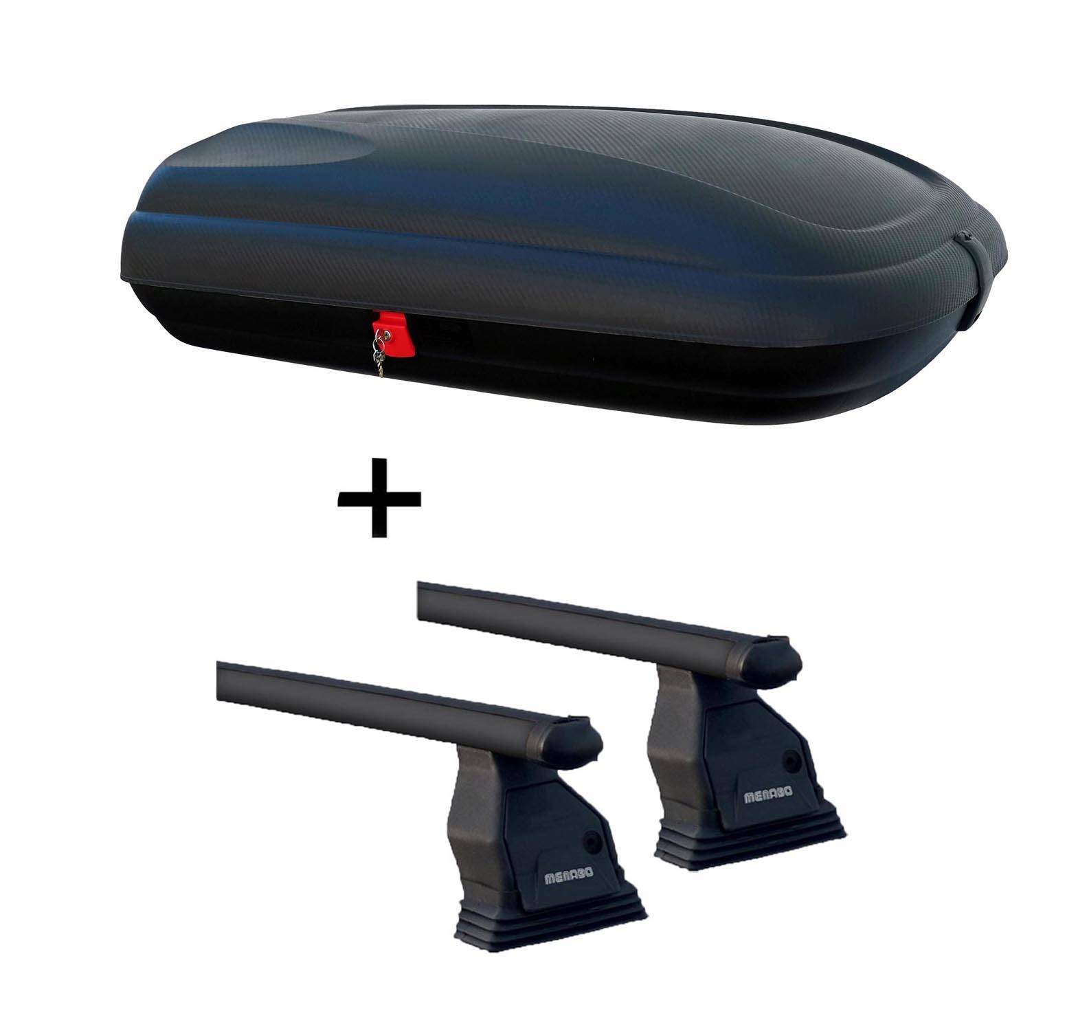 Dachbox VDPCA320 320Ltr carbonlook + Stahl Dachträger Menabo Tema kompatibel mit für Citroen C4 Picasso (Kombi 5 Türer) 2006-2013