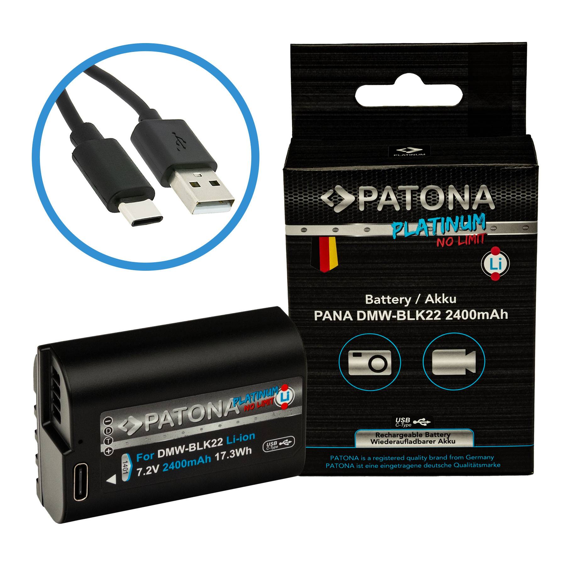 PATONA Platinum Akku mit USB-C Input Panasonic DMW-BLK22