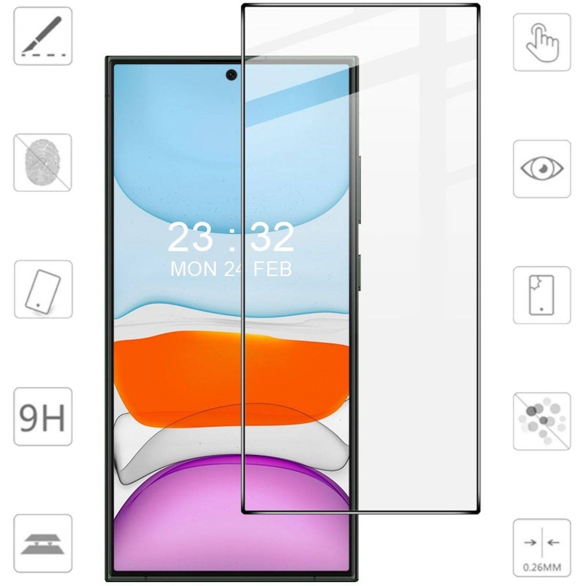 Für Samsung Galaxy S24 Ultra 3D 0,3 H9 Hart Glas Schwarz Panzer Folie