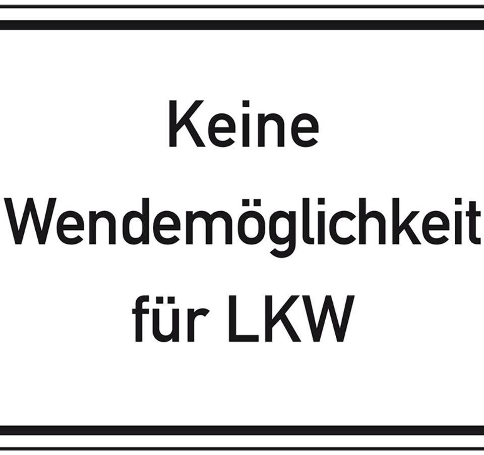 Hinweisschild Keine Wendemöglichkeit für LKW, Aluminium RA0, reflektierend, 600x450mm, DIN 67520