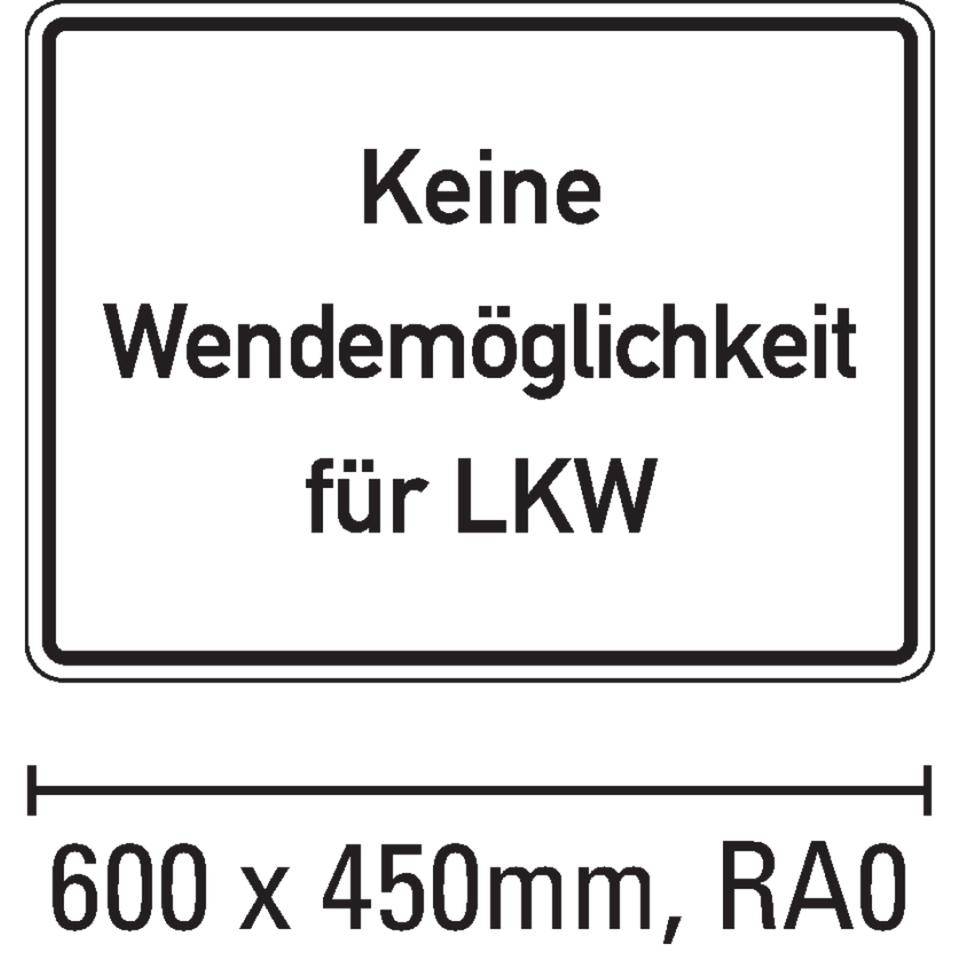 Hinweisschild Keine Wendemöglichkeit für LKW, Aluminium RA0, reflektierend, 600x450mm, DIN 67520