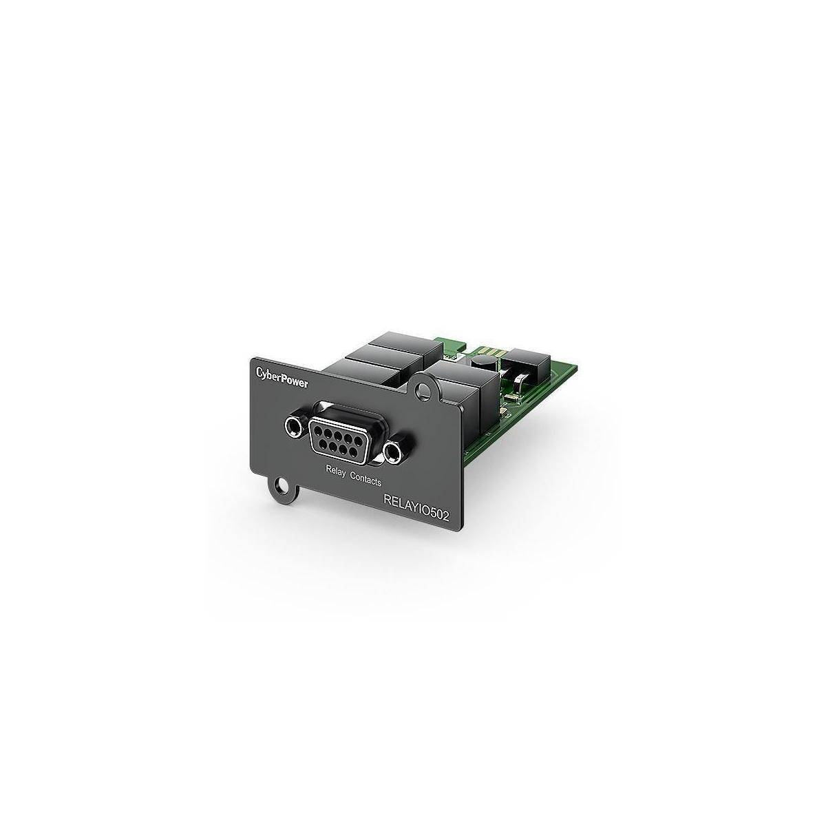 CyberPower-Relais-Kontaktmodul mit DB9-Stecker auf einer kleinen Leiterplatte, dargestellt vor weißem Hintergrund.