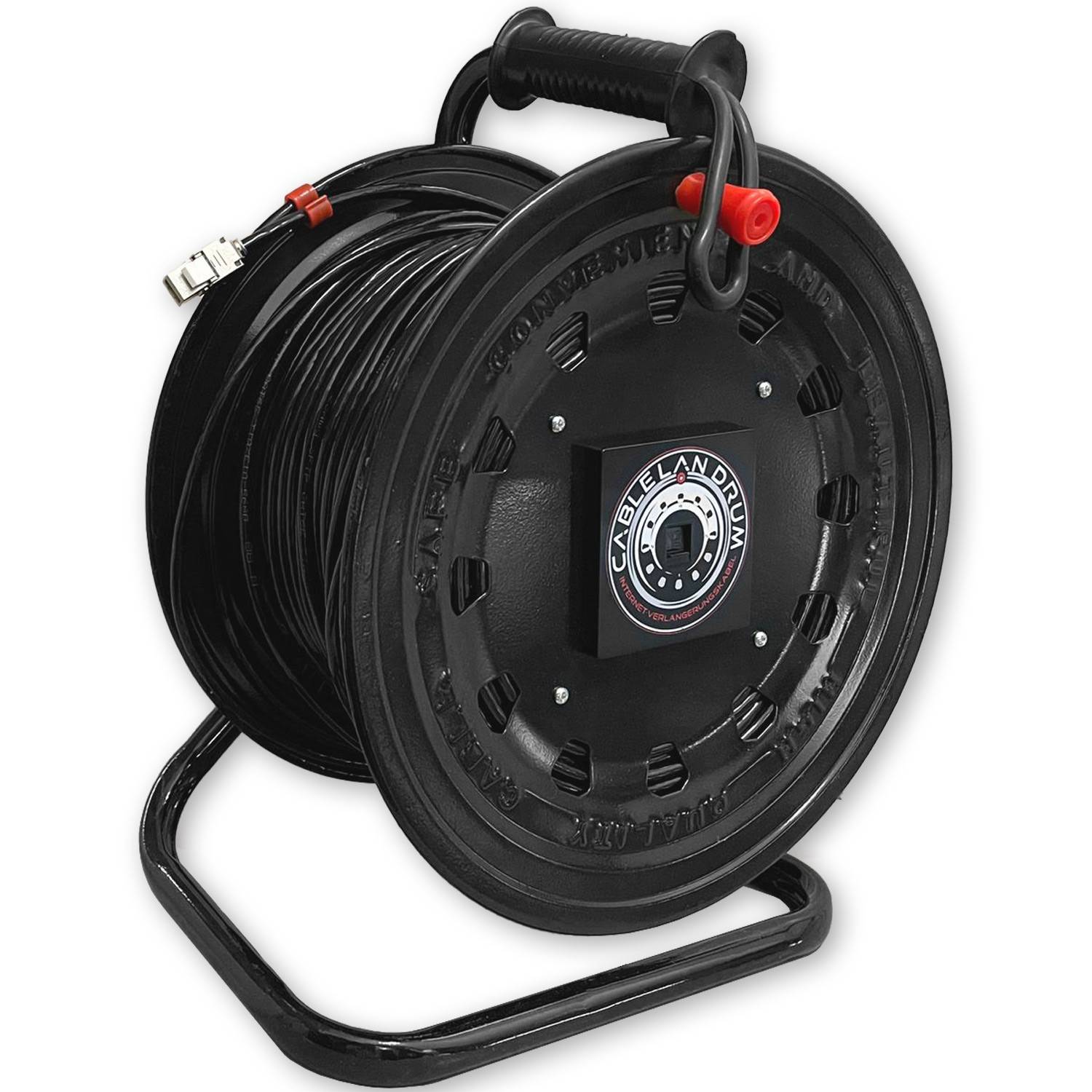 Netzwerk LAN Kabeltrommel CAT6 90m S/FTP RJ45 Keystone Buchsen Internetverlängerung erweitern Metall schwarz