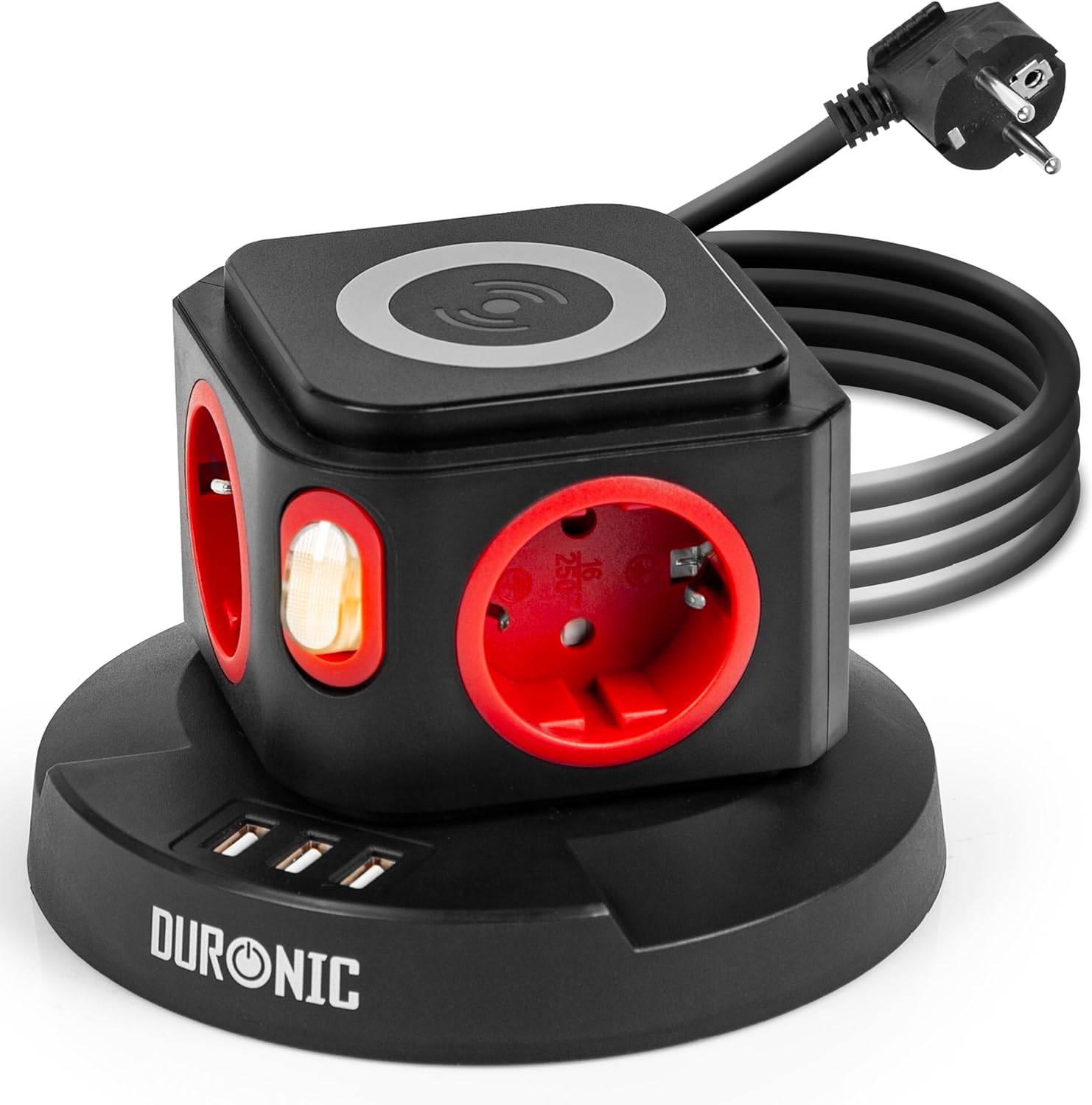 Duronic ET4W Steckdosenleiste | Steckdosenwürfel mit 3x USB A, Wireless Charge | 4-Fach Steckdose