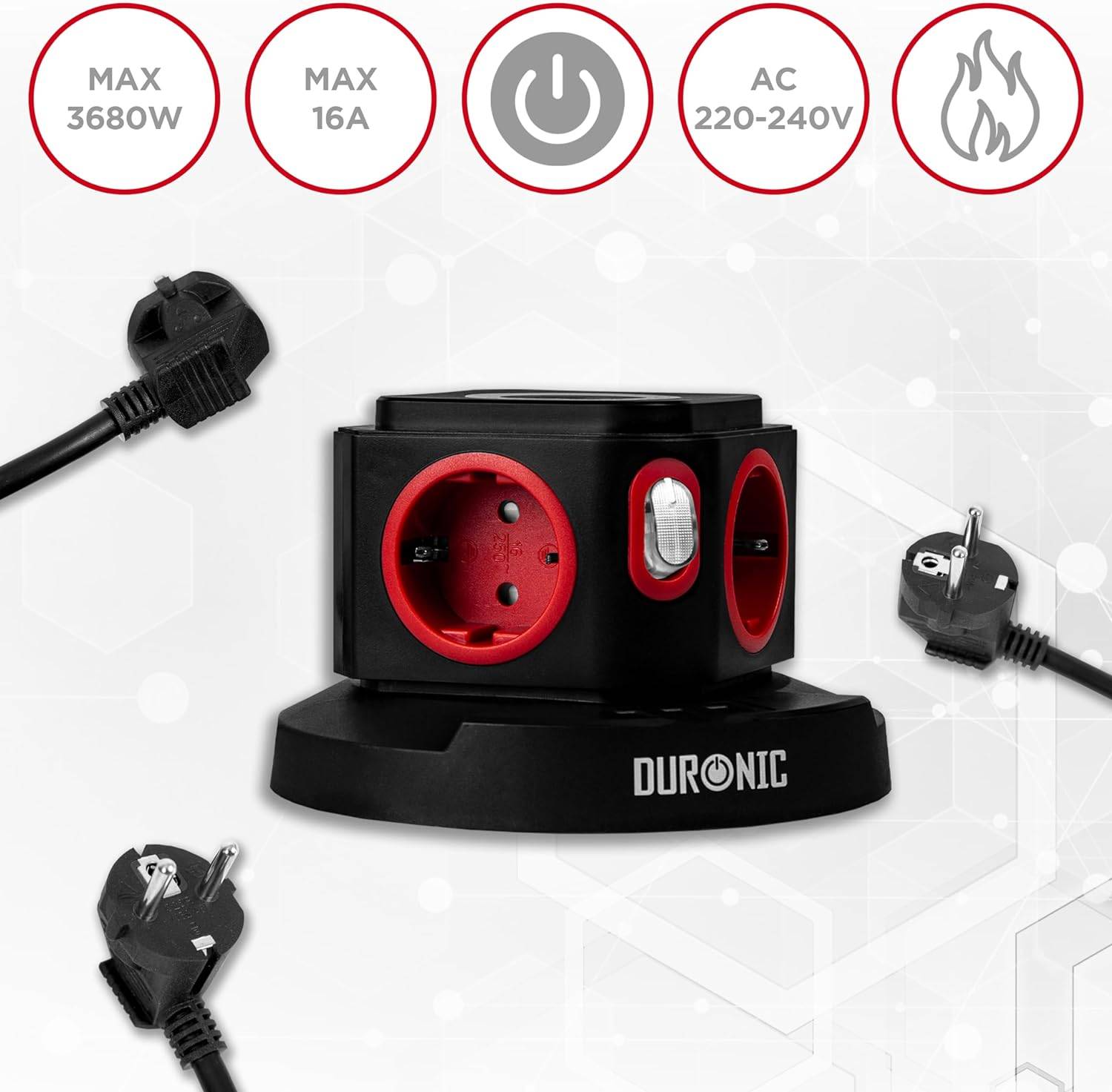 Duronic ET4W Steckdosenleiste | Steckdosenwürfel mit 3x USB A, Wireless Charge | 4-Fach Steckdose