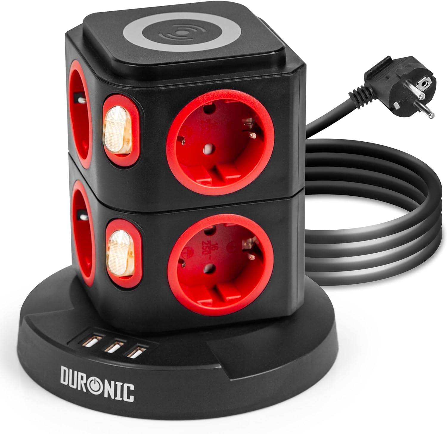 Duronic ET8W Steckdosenleiste | Steckdosenwürfel mit 3x USB A, Wireless Charge | 8-Fach Steckdose