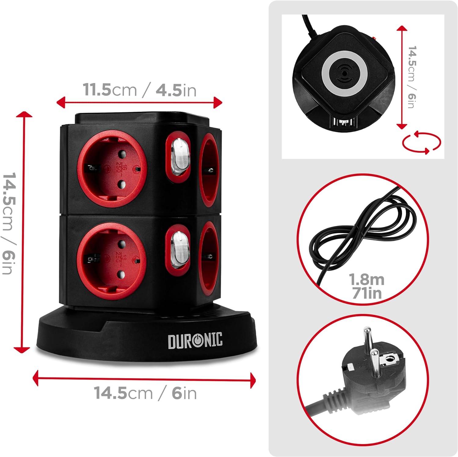 Duronic ET8W Steckdosenleiste | Steckdosenwürfel mit 3x USB A, Wireless Charge | 8-Fach Steckdose