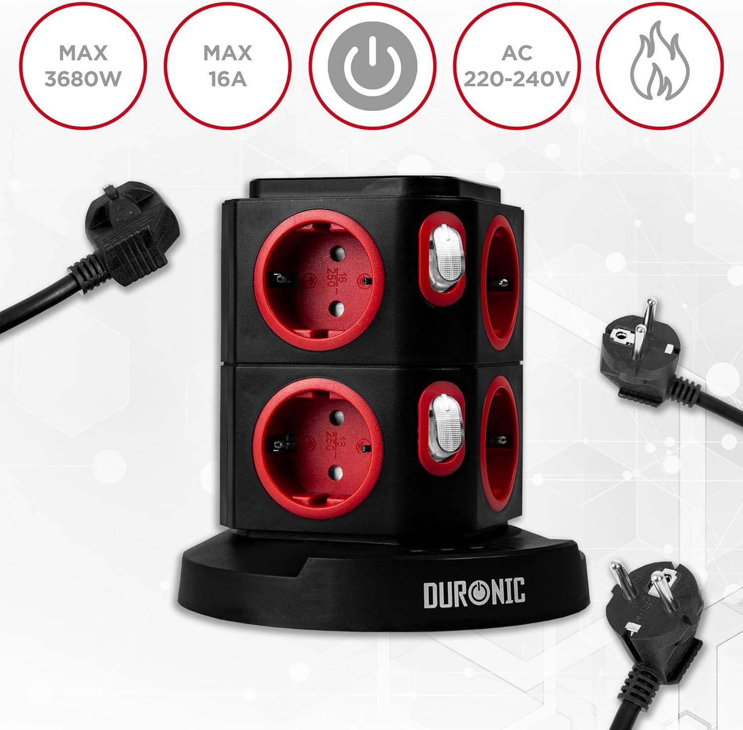 Duronic ET8W Steckdosenleiste | Steckdosenwürfel mit 3x USB A, Wireless Charge | 8-Fach Steckdose