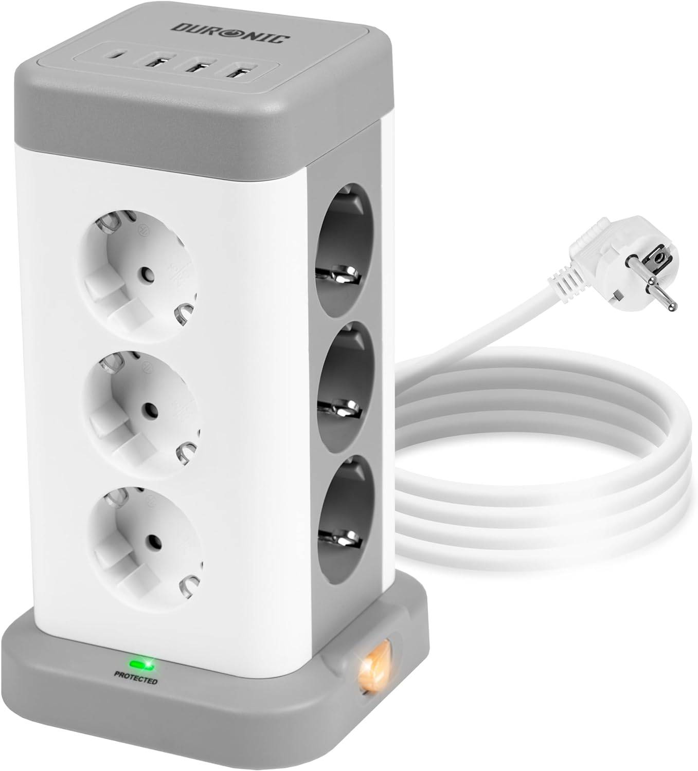 Duronic ET12C Steckdosenleiste | Steckdosenwürfel mit 3x USB A, 1x USB C Port | 12-Fach Steckdose