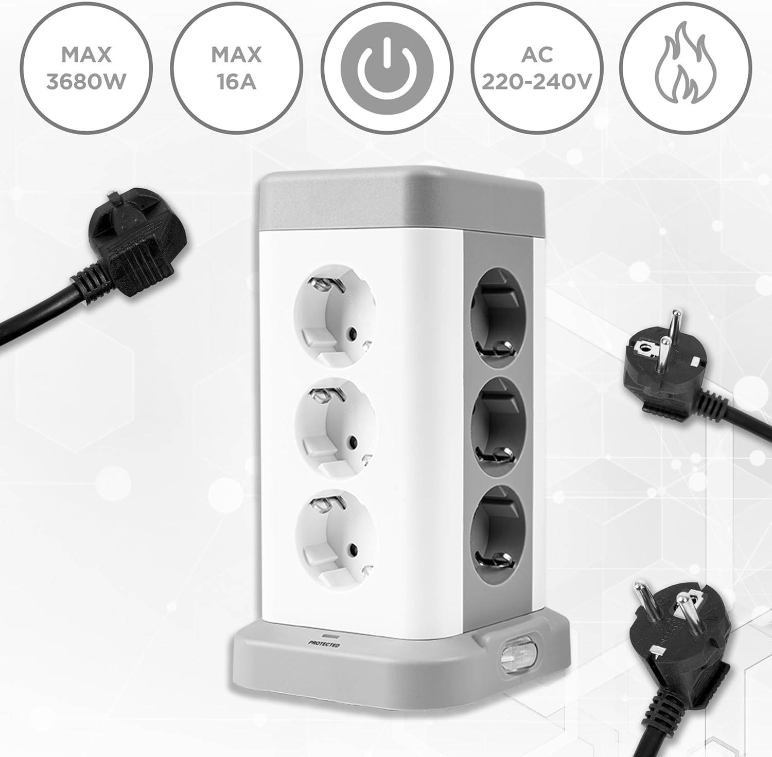 Duronic ET12C Steckdosenleiste | Steckdosenwürfel mit 3x USB A, 1x USB C Port | 12-Fach Steckdose