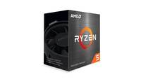 Karton eines AMD Ryzen 5 Prozessors, der die Produktverpackung mit dem Ryzen-Logo und der Nummer 5 auf weißem Hintergrund zeigt.