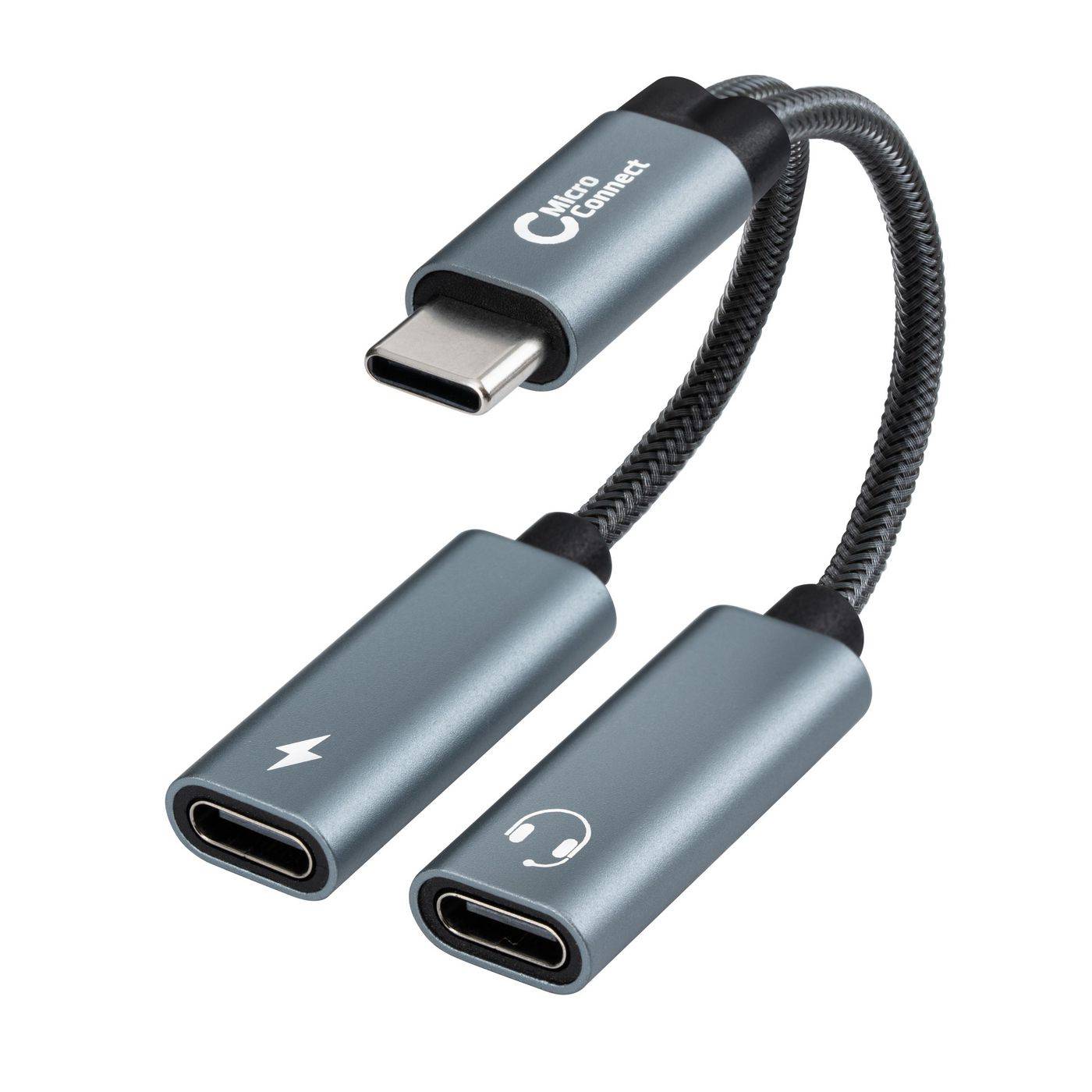 USB-C auf USB-C PD und USB-C Buchse Adapter, Silber 13cm