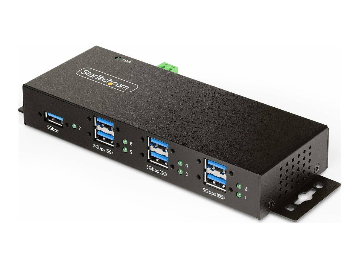 StarTech.com 7-Port Managed USB Hub with 7x USB-A, Heavy Duty with Metal Industrial Housing, ESD & Surge Protection, Wall/Desk/Din-Rail Mountable