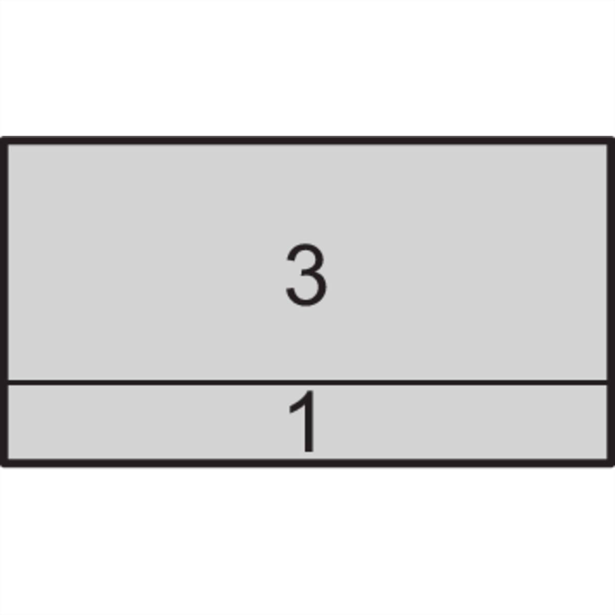 Ein Rechteck, das horizontal in zwei Abschnitte unterteilt ist; der obere Abschnitt ist mit „3