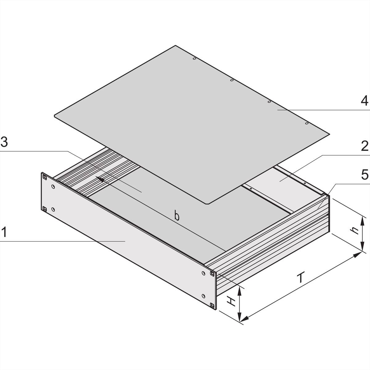 SCHROFF 19"-Kompletteinschub aus Aluminium, Deck- und Bodenblech geschlossen - MULTIPAC PRO 3HE 280T DBLGES