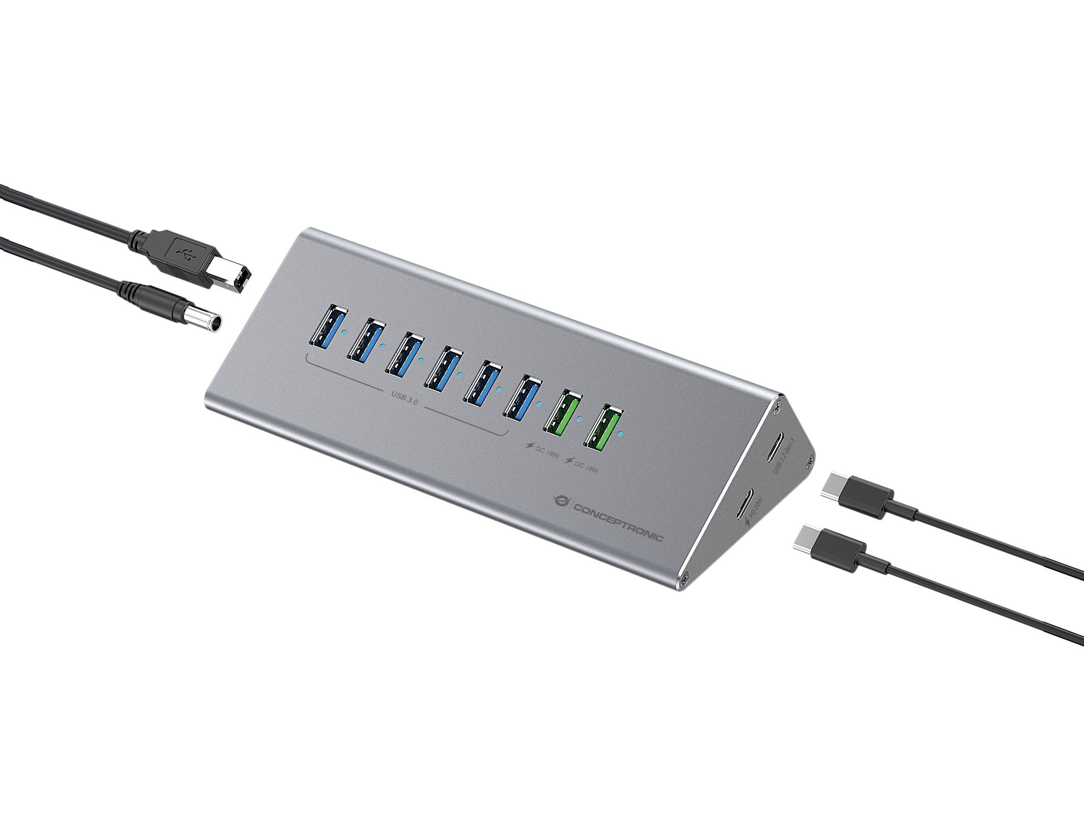 Conceptronic HUBBIES HUBBIES18G - Hub - 2-in-1 USB A/C cable, 60W, charger, PD 20W, QC 18W