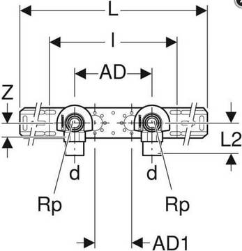 Geberit GE FlowFit AnWinkel-Set, vormontiert, gedämmt, 2-fach absperrbar, d 16 mm x Rp 1/2, AD 15,3 cm, RG+, 1 Stk.
