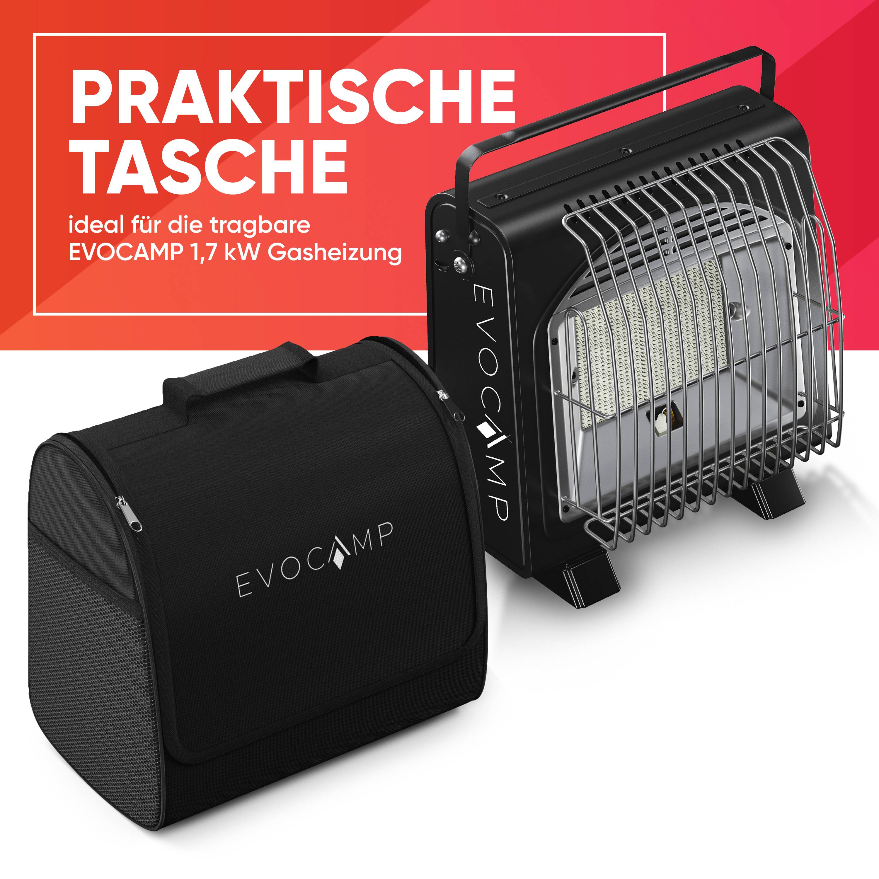 EVOCAMP Tragetasche für Gasheizung 1,7 kW, für die Camping Heizung, mit mehreren Taschen für Heizungszubehör