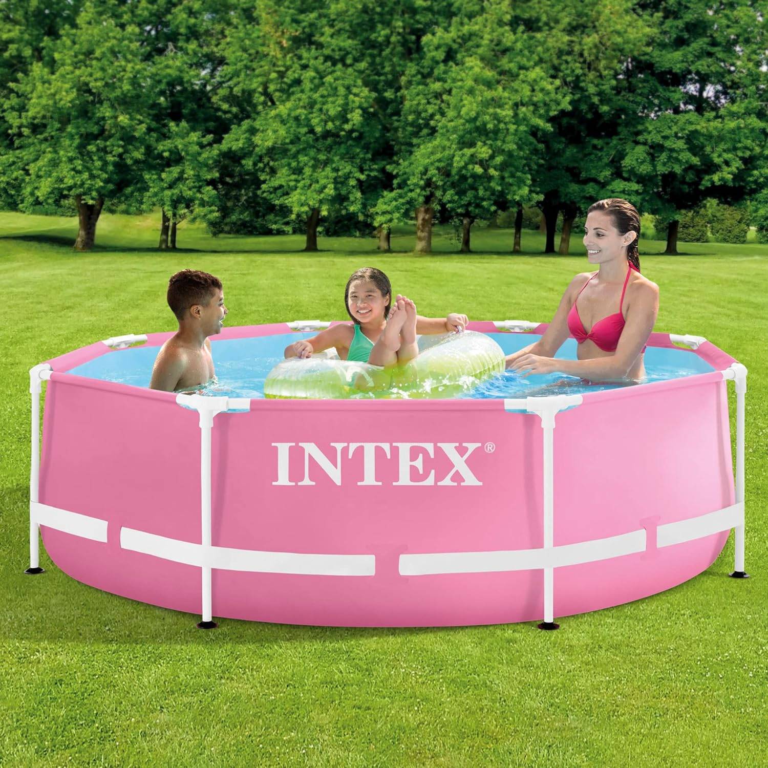 INTEX 28290ND - Pink Metal Frame Pool (244x76cm) Swimmingpool Planschbecken Abdeckplane