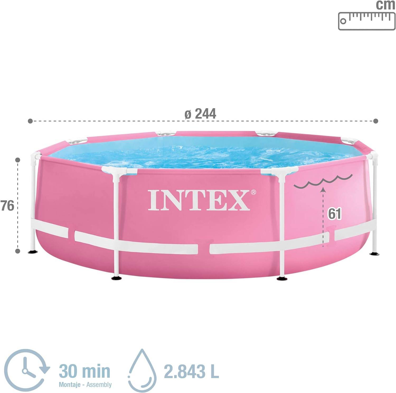 INTEX 28290ND - Pink Metal Frame Pool (244x76cm) Swimmingpool Planschbecken Abdeckplane