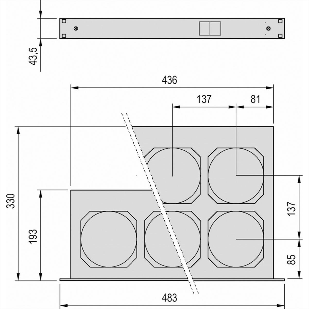 SCHROFF 19" Umlüfter, 6 Ventilatoren, 1 HE - UMLUEFTER 19"M.SCH. 24V