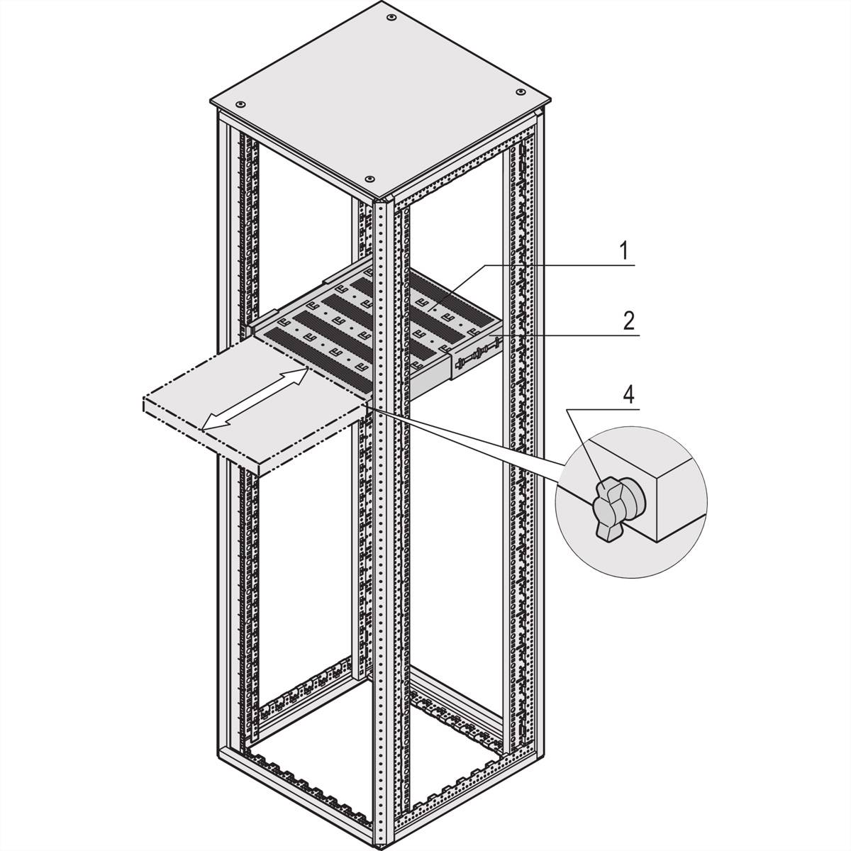 SCHROFF 19''- / Gestell- Fachboden ausziehbar - 19"FA AUS 2HE C=500 RED 7035