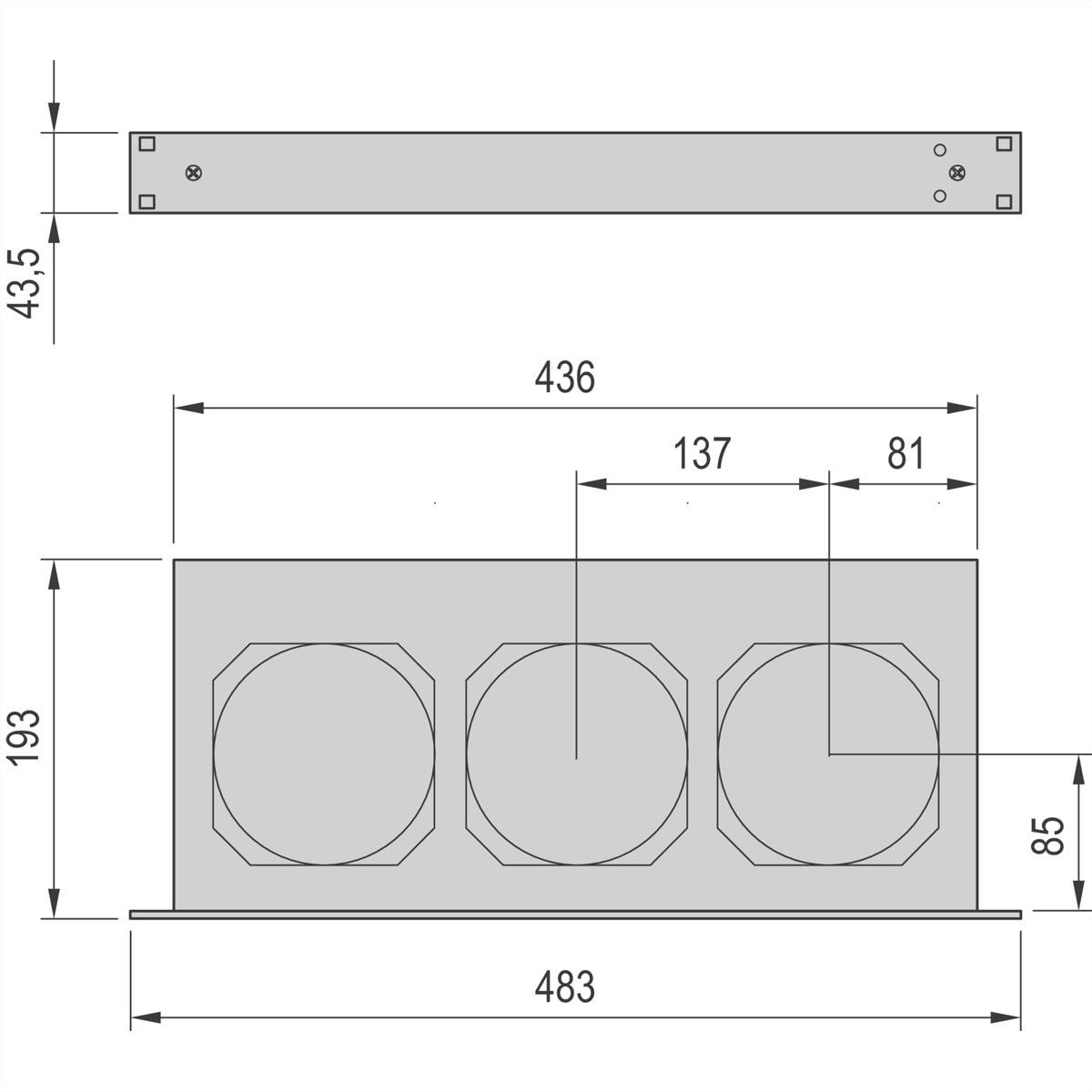 SCHROFF 19" Umlüfter, 3 Ventilatoren, 1 HE - UMLUEFTER 19"O.SCH. 24V